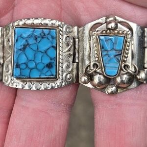 Sterling Silver Turquoise Inlay Bracelet - Blue